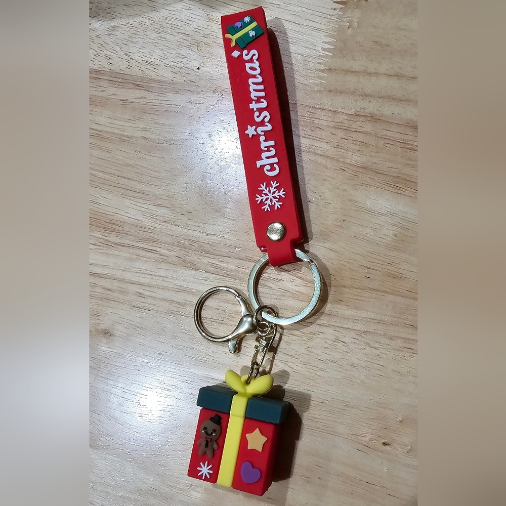 Festive Christmas Keychain with Gift Charm NWOT